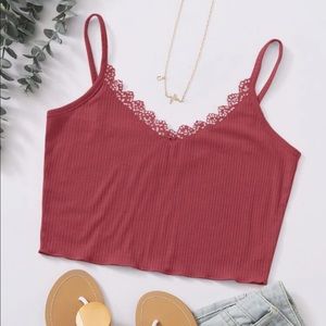 Pink Crop Top with Lace Trim